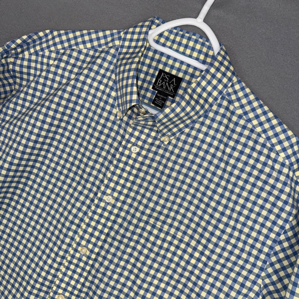 Jos A Bank Shirt Mens XL Blue Yellow Gingham Traveler Tailored Fit Button Down